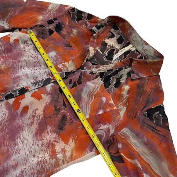 Bellatrix Orange Purple and Ivory Sheer Long Sleeve Buttondown Blouse Size S - Picture 9 of 10